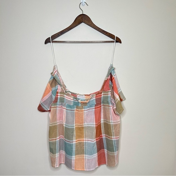 Alexander Jordan Off the Shoulder Cotton Summer Blouse Plaid Multi Colour Medium - Picture 5 of 6